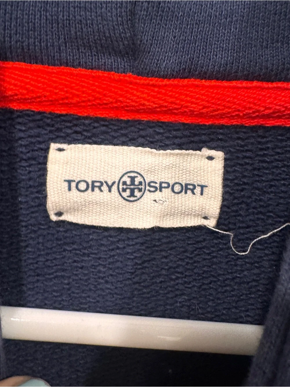 Tory Burch Sport Navy Hoodie Sweater Womens Small White Chevron Stripes